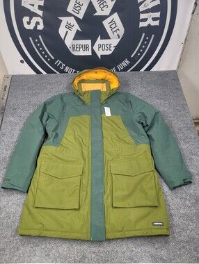 Lands End Squall Hooded Parka Coat Green Orange Waterproof Winter Jacket XL